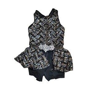 Weissman Black Sequin Criss Cross Back Biketard Kids Costume style#14685 Size MA